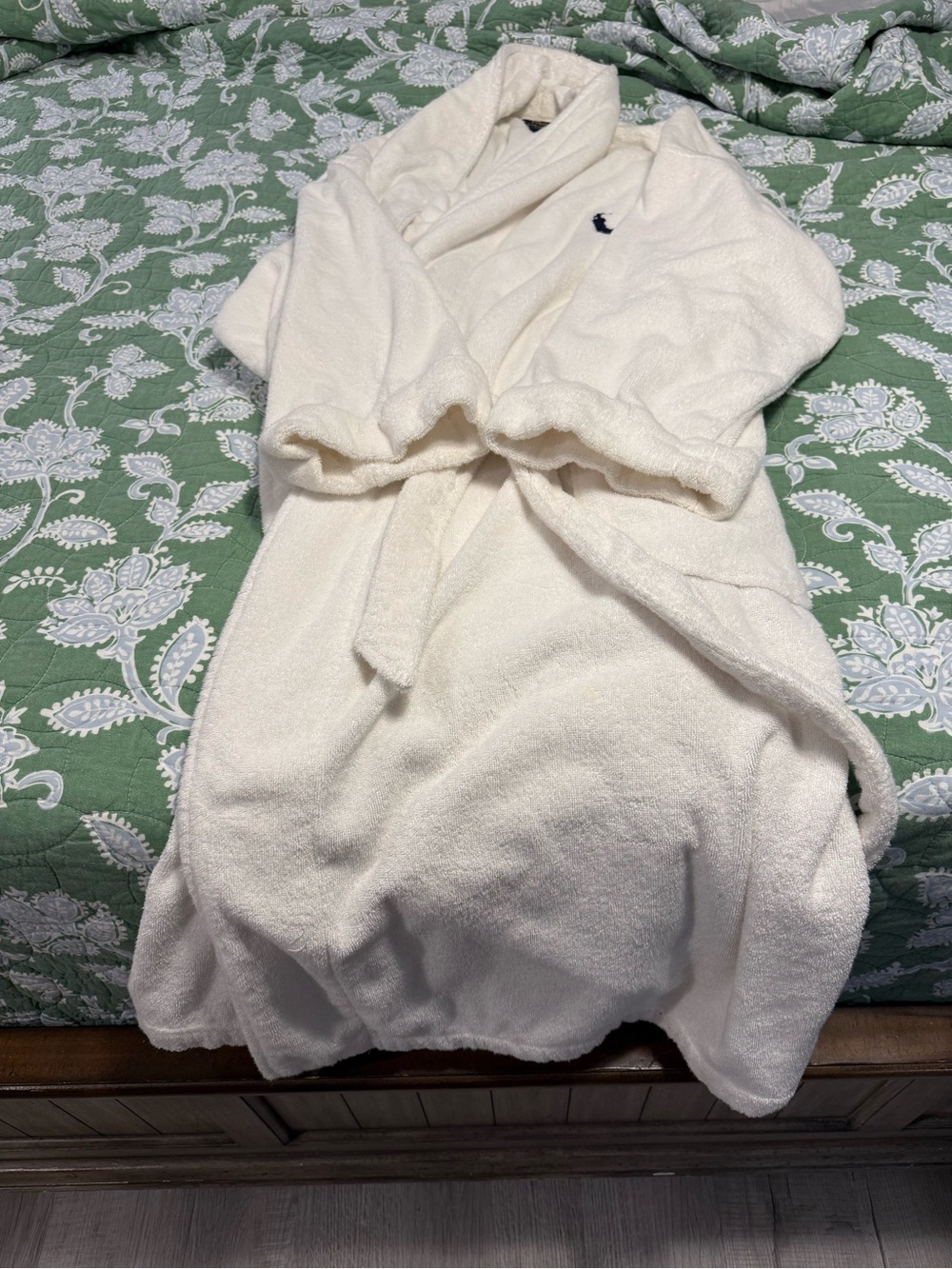 Polo by Ralph Lauren Cream Terry Cloth Robe with Navy Logo Tag
